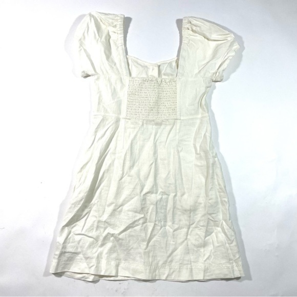 New Madewell Linen Cotton Puff Sleeve Mini Dress Size 6 Ivory - Picture 4 of 10